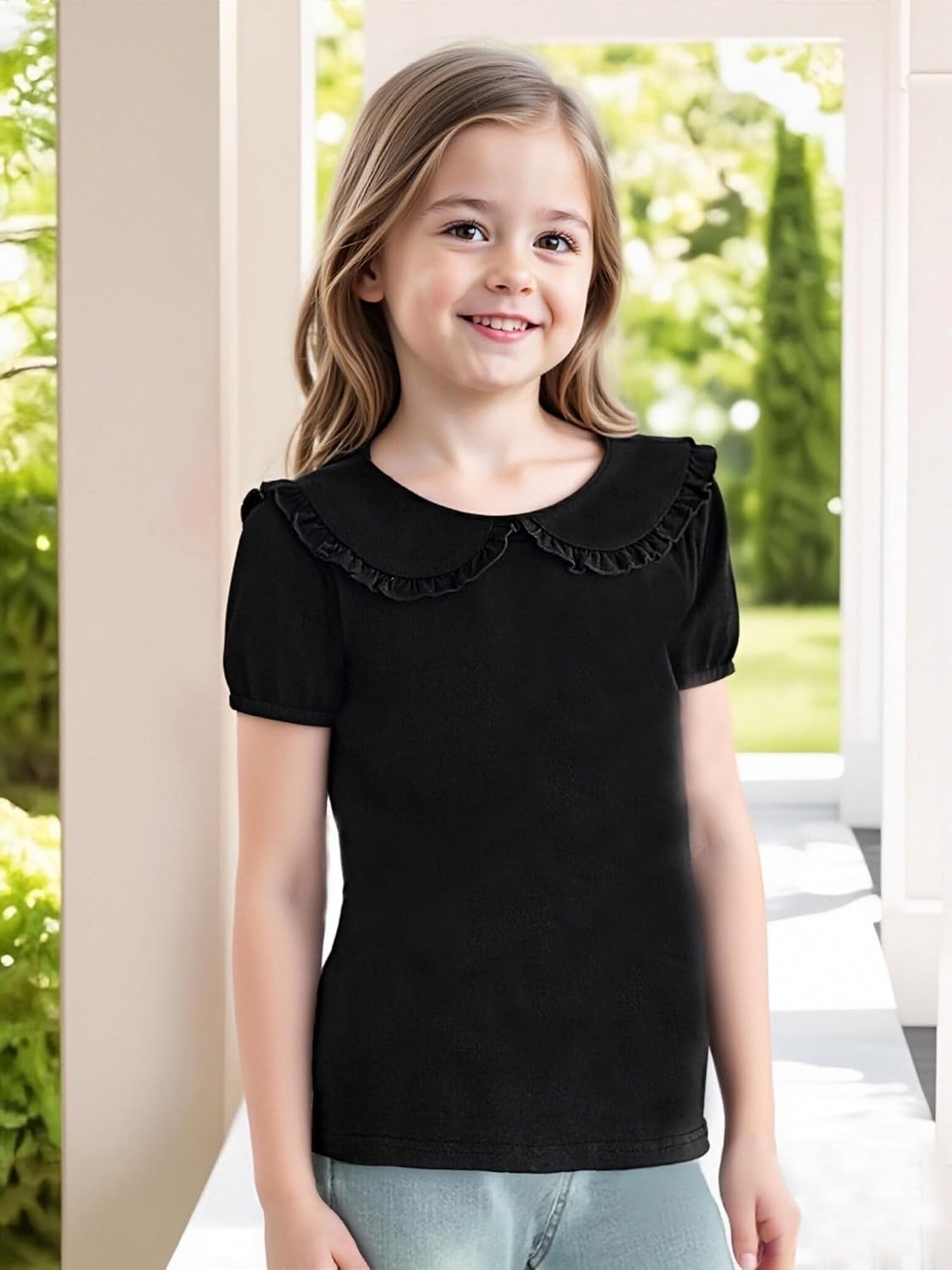 Magic Park 12M-14Y Toddler Short Sleeve T-Shirt Girls Ruffle Blouse Kids Solid Color Tee Casual Tops Holiday Clothes - Image 2