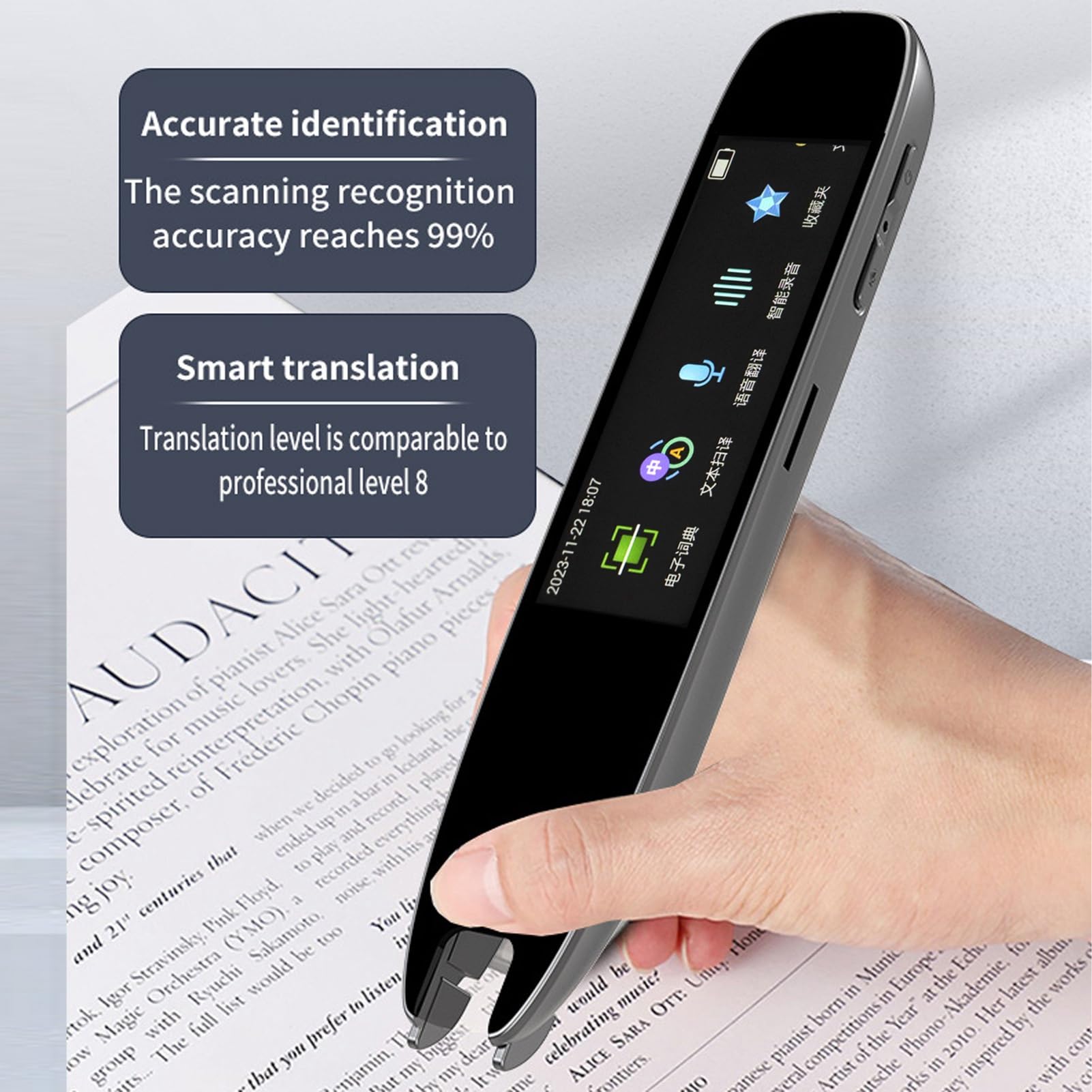 Alomejor Bolígrafo de Traducción de Escaneo, Lector Ecológico Portátil para Libros de Texto Escolares, Pantalla Táctil HD, Base de Datos de Vocabulario de 2,75 M
