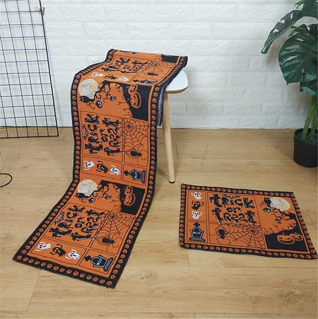 Runner Da Tavola Per Halloween In Cotone E Lino: Decorazione Con Fantasmi, Zucche E Pipistrelli