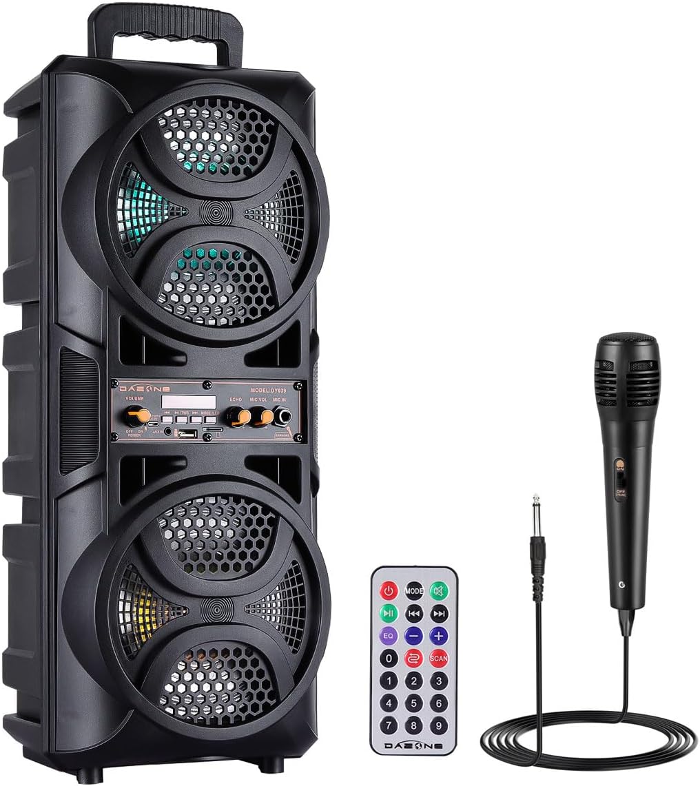 ZYMY Bluetooth Speaker Loud Wireless with Microphones, Portable PA System Large Party Speaker with Lights, Karaoke Machine for Adults/Kids, Support Remote, FM, TWS, AUX, USB for Garden Home Outdoor