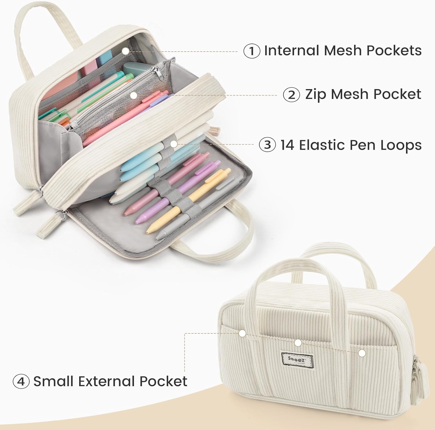 Sooez Large Pencil Case Pouch, Extra Big Pencil Bag with 5 Compartments, Pen Bag Wide Opening, Soft Corduroy Pen Pouch Organizer with Zipper, Cute Aesthetic School Supplies for Teen Girls-Green - Image 4