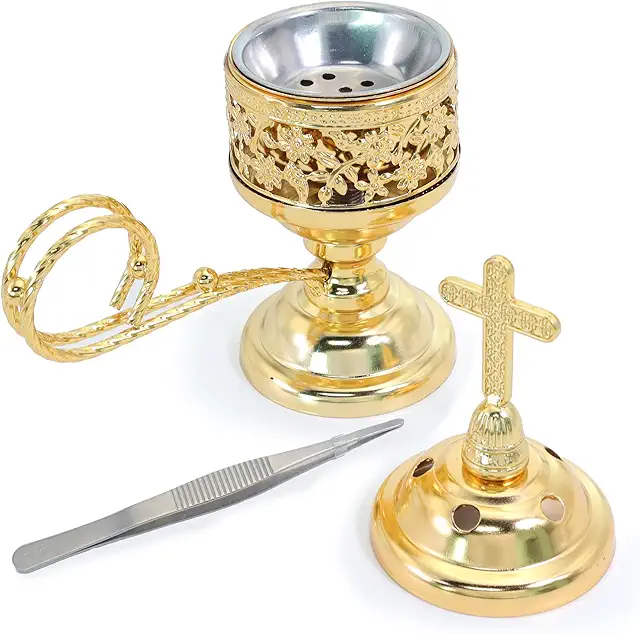 Brûleur d'encens charbon doré - Support encensoir Bakhoor pour aromathérapie et église