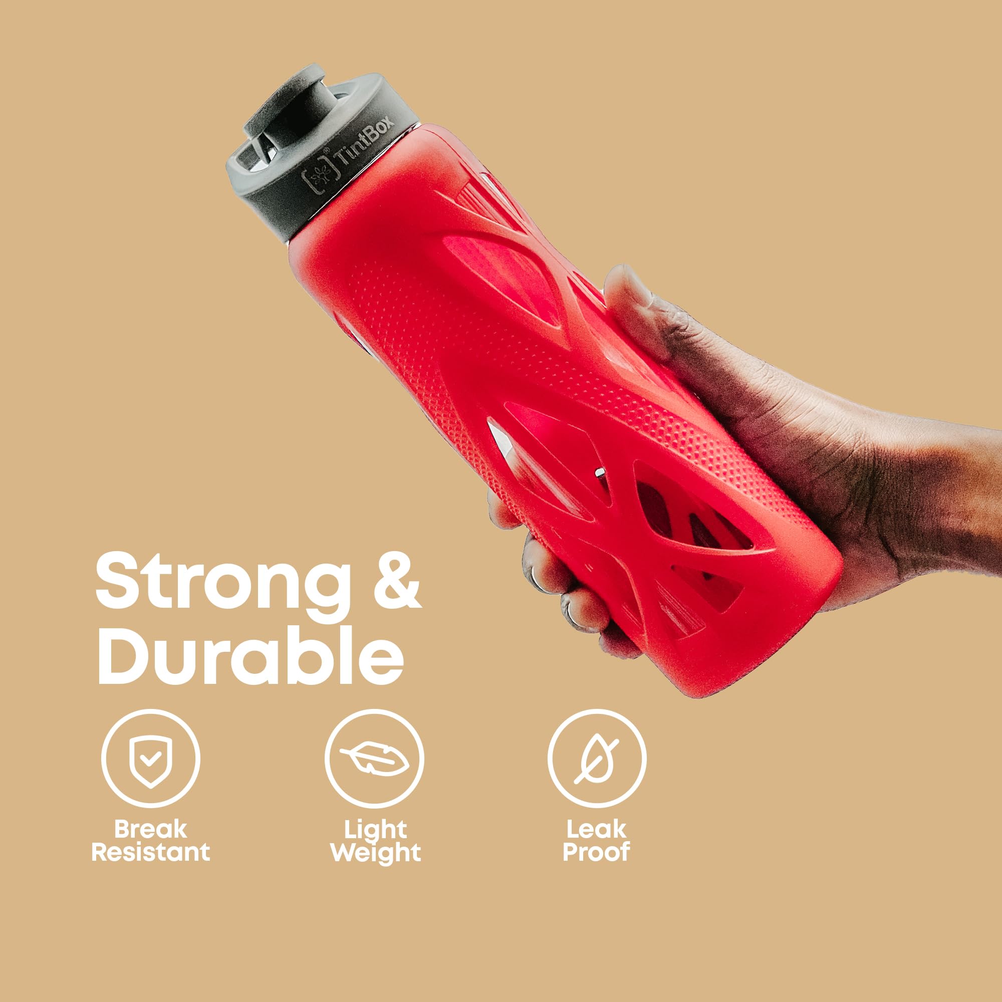 TintBox Borosilicate Glass Water Bottle with Silicone Sleeve | as seen on Shark Tank | perfect for Office, Home, Fridge, Gym, Travel | BPA Free | Power Blue | 750ml 2