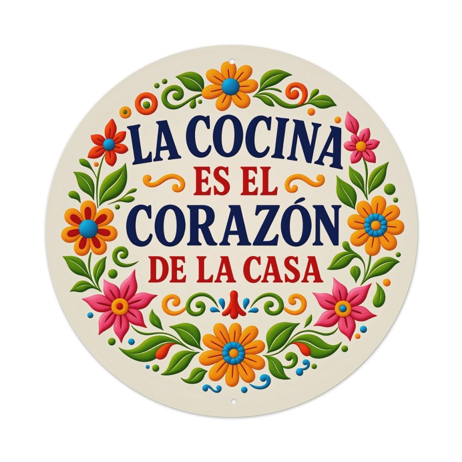 Floral Mexican Embroidery Pattern Design Round Tin Sign Vintage Style Metal Sign Home Bar Garden Wall Plaque Decor Metal Poster 8x8 Inch
