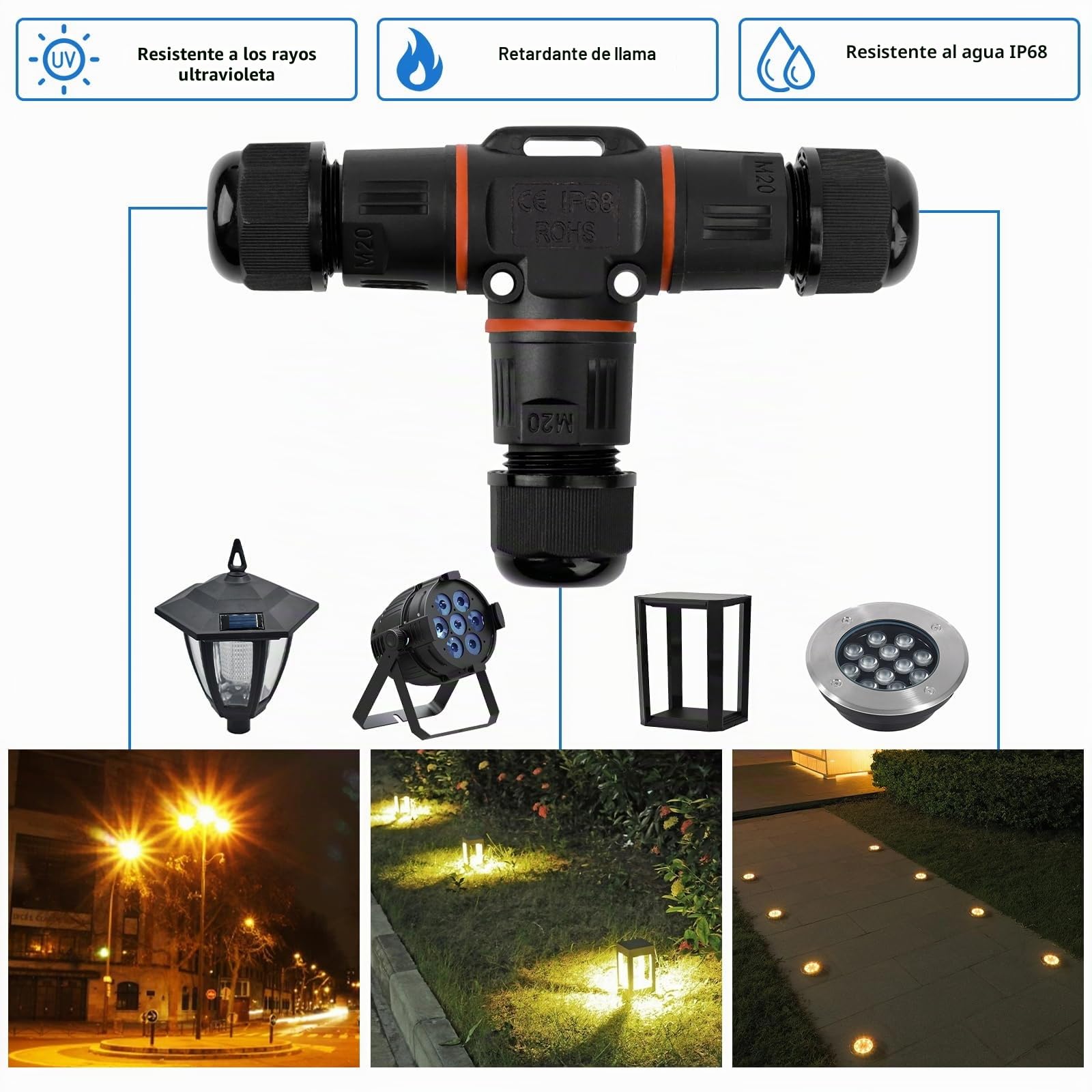 12 Piezas Conector Impermeable IP68, T Forma Caja de Conexión Impermeable IP68 3 Vías Empalme a Prueba Agua ABS Conector de Cable para Exteriores para Cable de Diámetro Ø3mm-12mm