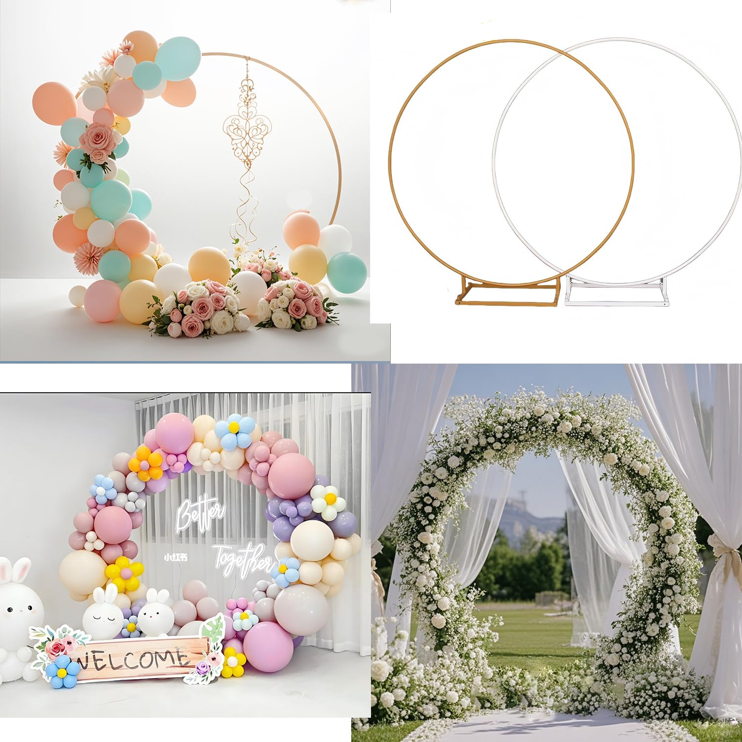 Metall-Ballonständer-Kit für Hochzeitsbögen, 2,4 m, runder Ballonbogen mit breiter Basis für DIY-Blumendekorationen und Ballongirlanden, perfekt für Hochzeitsveranstaltungen und Partys
