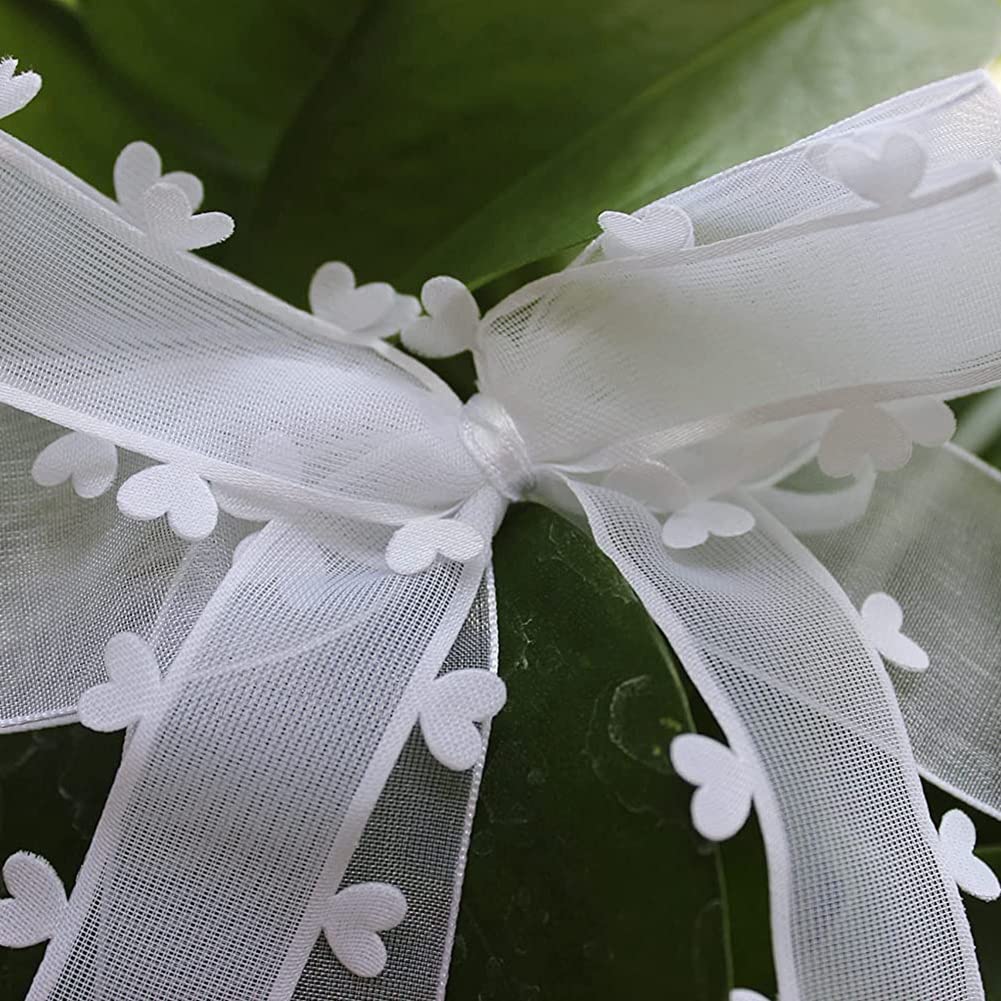 Gvolatee 30x Hochzeits-Schleifen (25x12cm) - Weiße Organza-Herzen Für Auto-Deko & Hochzeitsfeier - Handgebunden & Wiederverwendbar