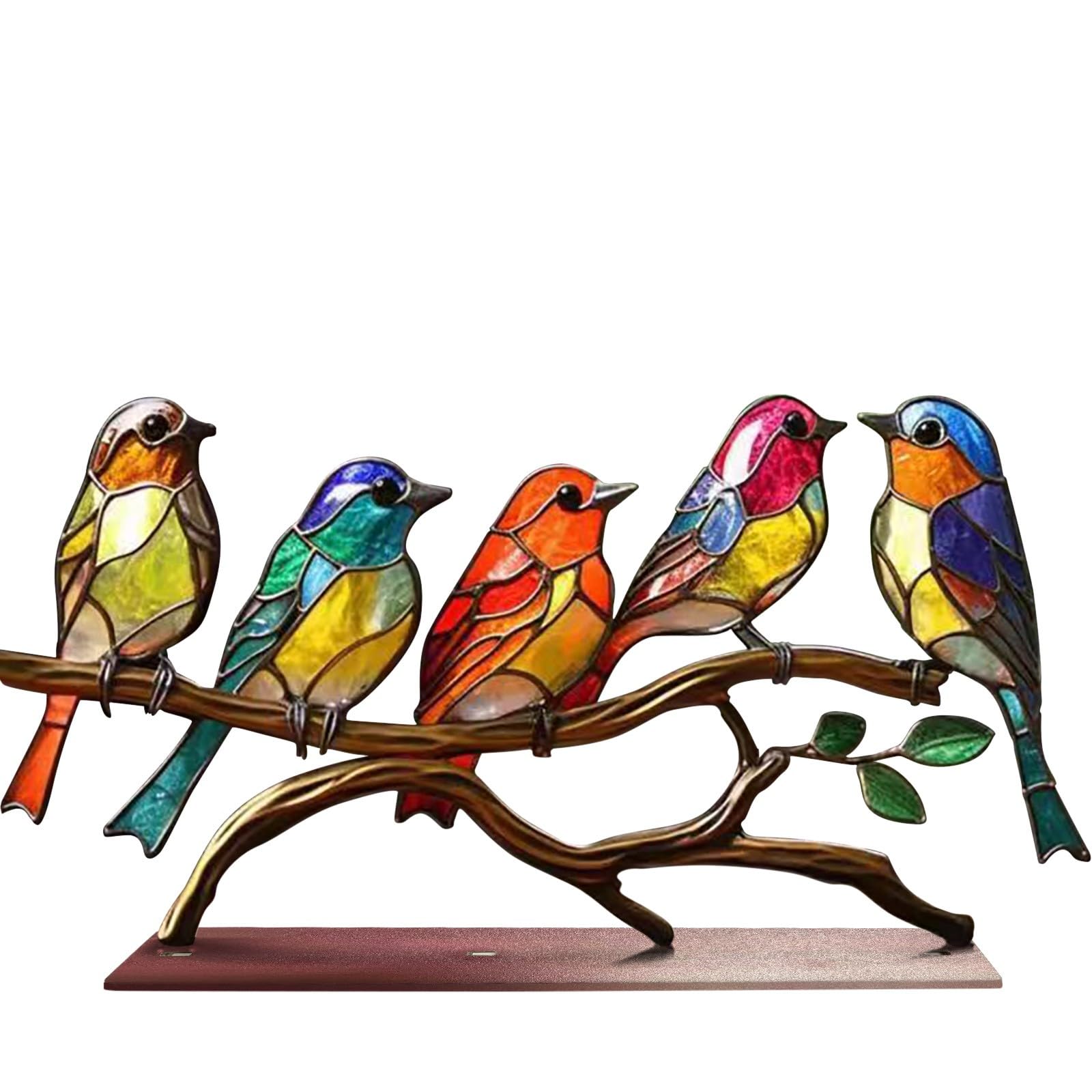 Stained Metal Birds on Branch Desktop Ornament, Double-Sided Bird Statue Ornaments in Multicoloured Style, Colourful Birds Desktop Ornaments, Bird Decorations, Love (E)