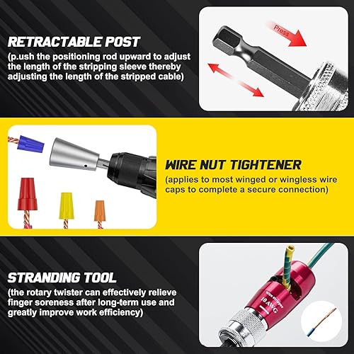 Miniatura 4 de Pelacables para taladro - 2025 Herramienta eléctrica mejorada de pelado y torsión de cables para AWG 14-12-10, herramienta pelacables para taladro