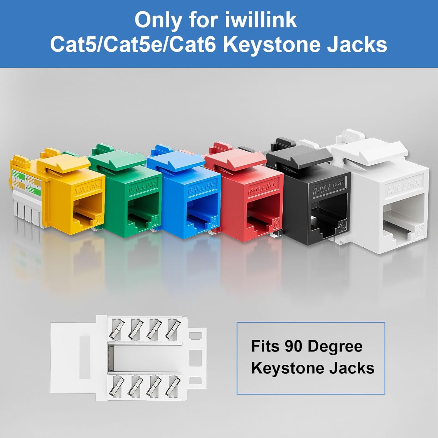 iwillink 90° Angled Speed Termination Keystone Tool for RJ45 Keystone Jack Degree, Ethernet Punch Down Tool Kit with 25-Pack CAT6 Keystone Jacks, 25-Pack RJ45 Connectors and One Wire Stripper