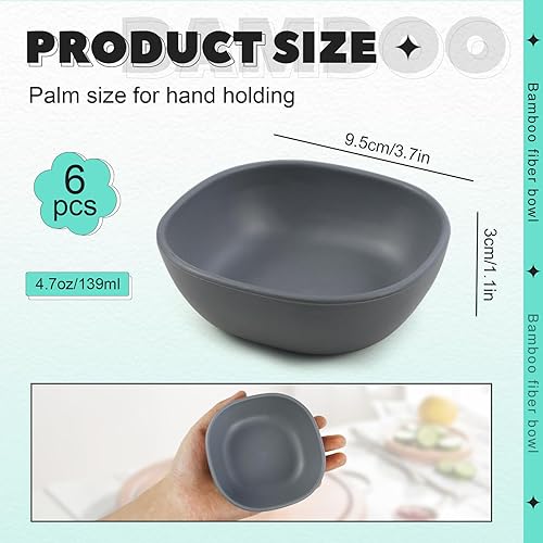 Miniatura 2 de Juego de 6 cuencos de fibra de bambú, cuencos de inmersión de preparación de 4.7 onzas, mini cuencos de plástico para salsa de postre reutilizables,