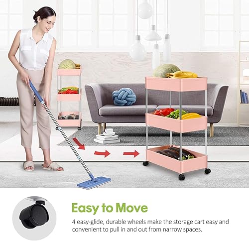 Miniatura 4 de Carrito de almacenamiento con ruedas para baño con ruedas, carrito de cocina, organizador de lavandería móvil, estantes para organizadores de