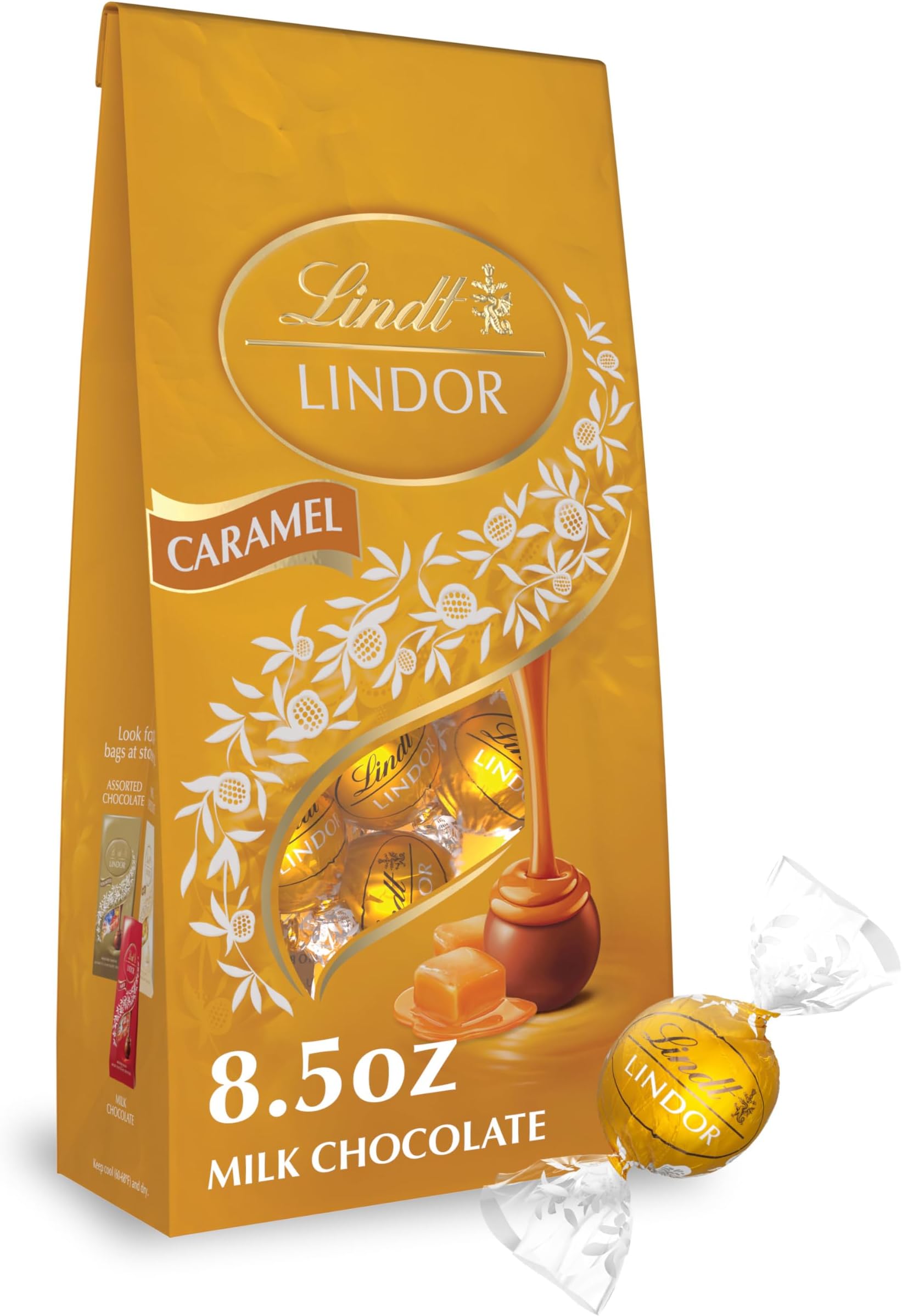 Lindt LINDOR Caramel Milk Chocolate Candy Truffles, 8.5 oz. Bag