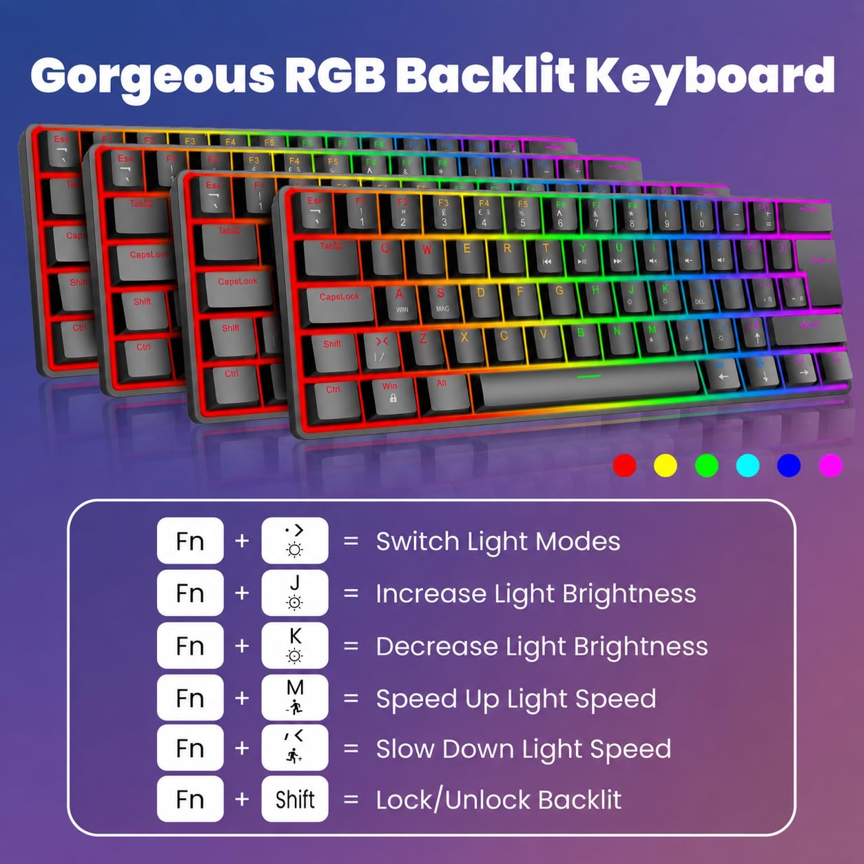 LAMA Combo clavier et souris mécaniques à 60 % pour les jeux, disposition britannique, 61 touches