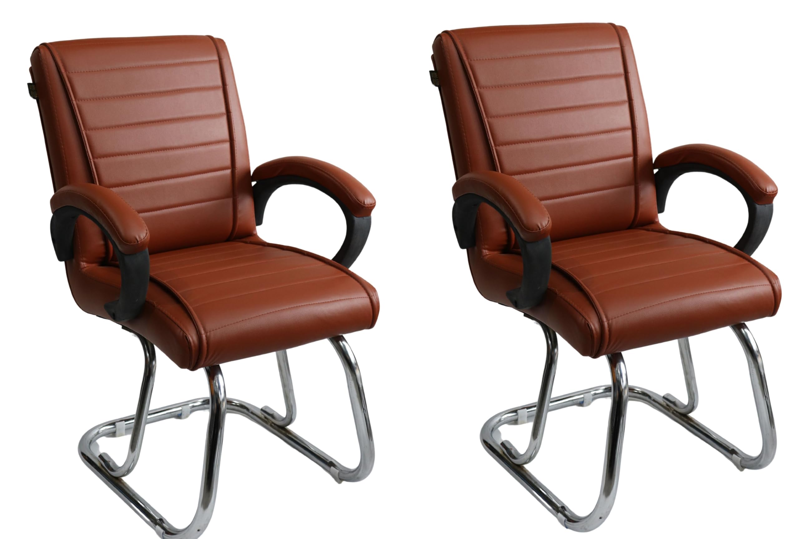 KITHANIA Comfortable Exclusive Home Office Visitor Study Home Library Chair with Cushioned seat Back (2, Brown, Double Pipe Chrome Frame) (B0CRNHM77C) Amazon Price History, Amazon Price Tracker