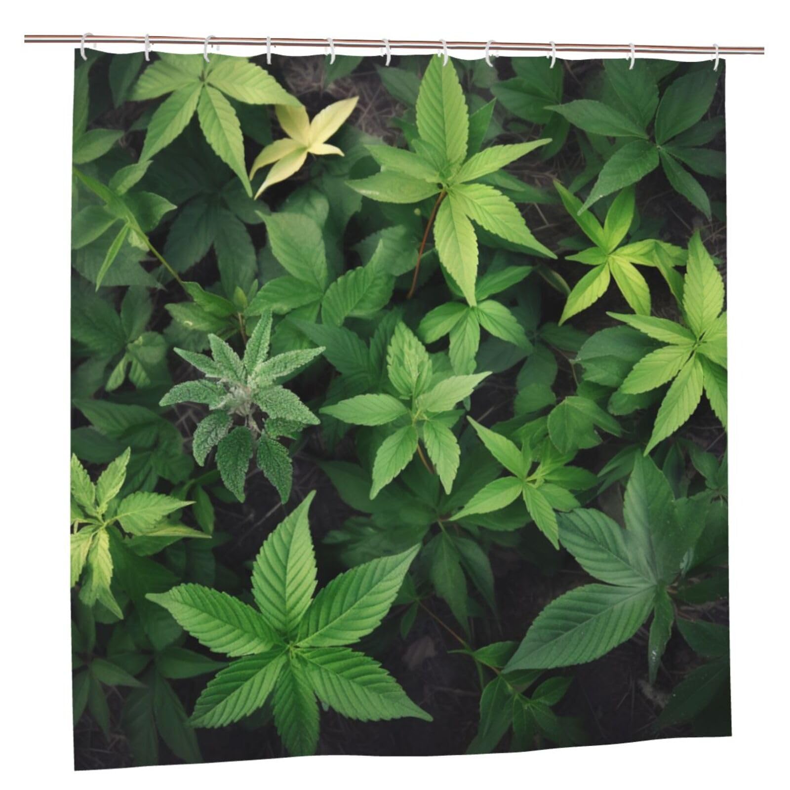 BWWHCCTI Leaves Plants Printed Shower Curtain With 12 Plastic Hooks Opaque Quick Drying Waterproof Shower Curtains Sets For Bathroom 183x183 CM