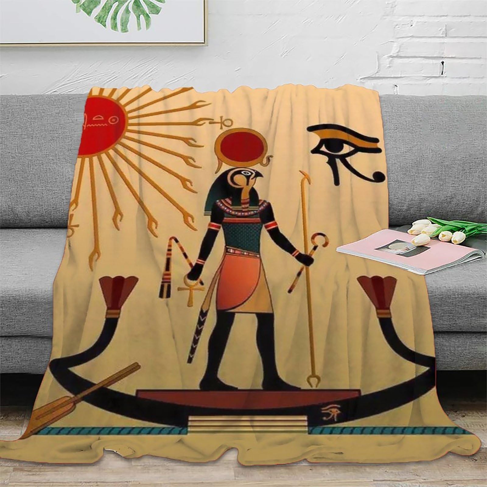 Premium Sherpa Ra-Horakhty Throw Blanket 3D Amun-Ra Eye of Ra Design Super Soft Cozy Fleece Blankets 60x80inch(150x200cm), Thick Plush Fuzzy Fluffy Lightweight Warm Throw for Couch,Bed,Sofa,Chair