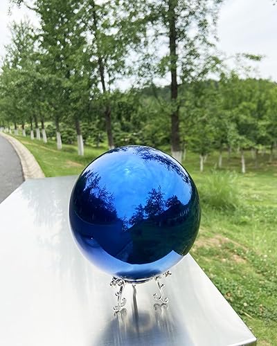 Miniatura 8 de Missmore Bola de espejo de globo de 8 pulgadas en acero inoxidable azul, esfera de jardín reflectante hueca pulida para jardín doméstico