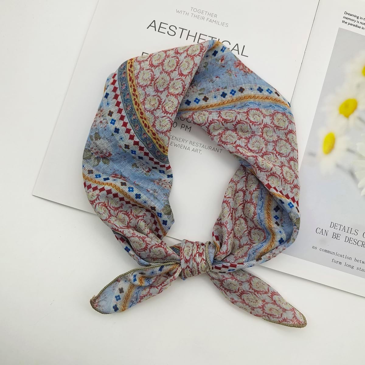 Retro Style Large Cotton Blend Hair Bandana Headband, Head Wrap, Hair Neck Scarf for Women 24 x 24 inch - Image 5