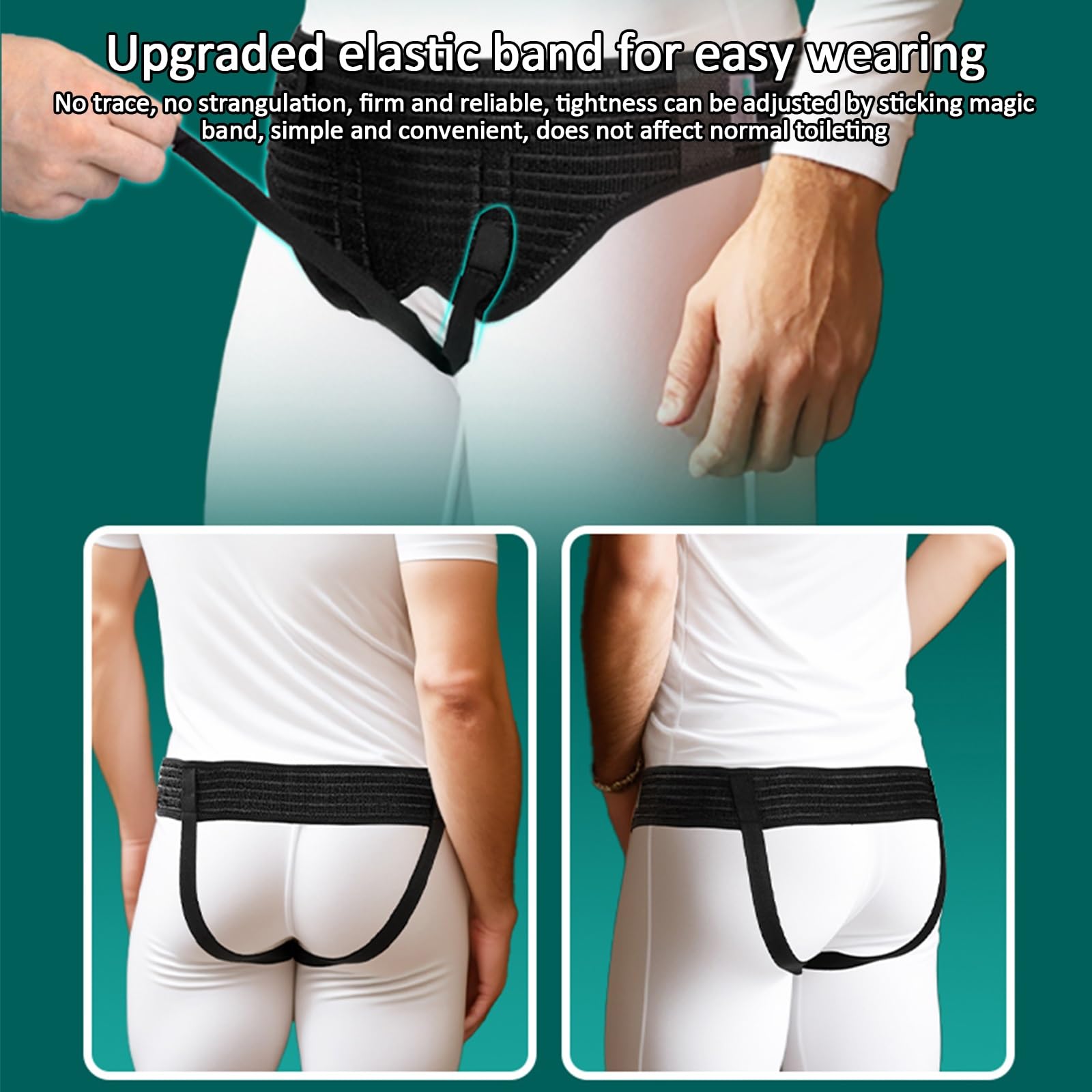 Fascia Ernia Inguinale Uomo, Cintura di Supporto per Ernia, Cintura Elastica Regolabile per Cuscinetti Erniari, Cinghia con 2 Cuscinetti di Compressione Medicali Rimovibili, Design Ergonomico(Medium)