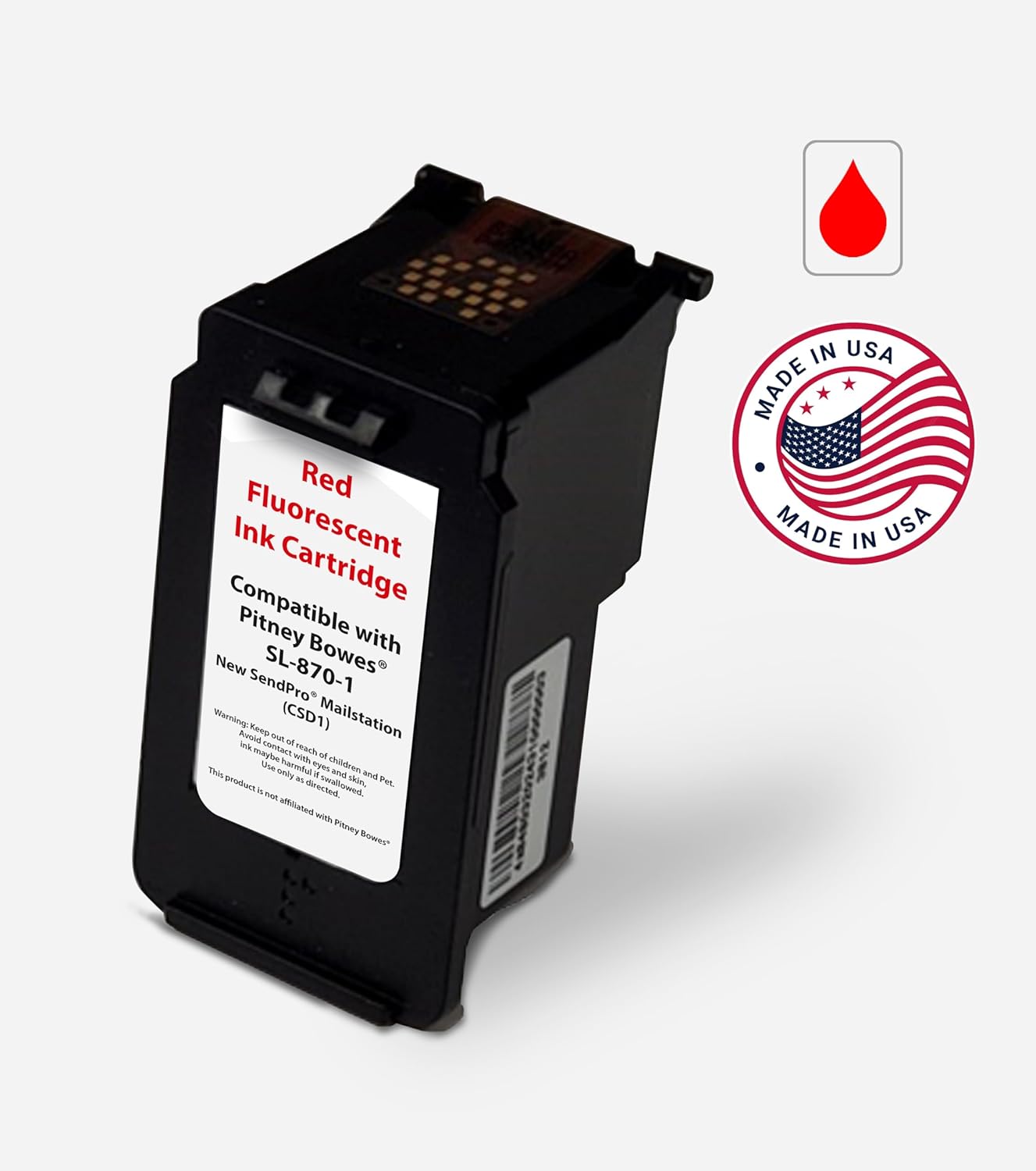 Made in USA Premium Postage Ink Cartridge Replacement for Pitney Bowes SL-870-1 for New SendPro Mailstation (CSD1) (Fluorescent Red, 1 Pack)