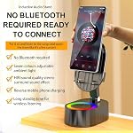5in1 Wireless Induction Bluetooth Audio Speaker Emergency Rechargeable Phone Stand (3000mAh) with Foldable 300° Colored Ambient Light for Android iPhone Tablet, Gifts for Men Women (Black)