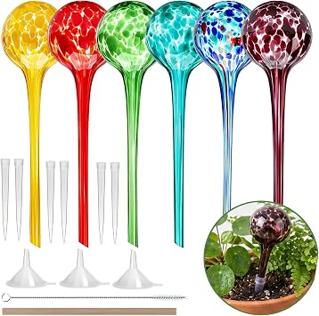 Plant Watering Globes, 6pcs Automatic Glass Watering Bulbs, Decorative Garden Watering Glass drip Ball with 6 Tags