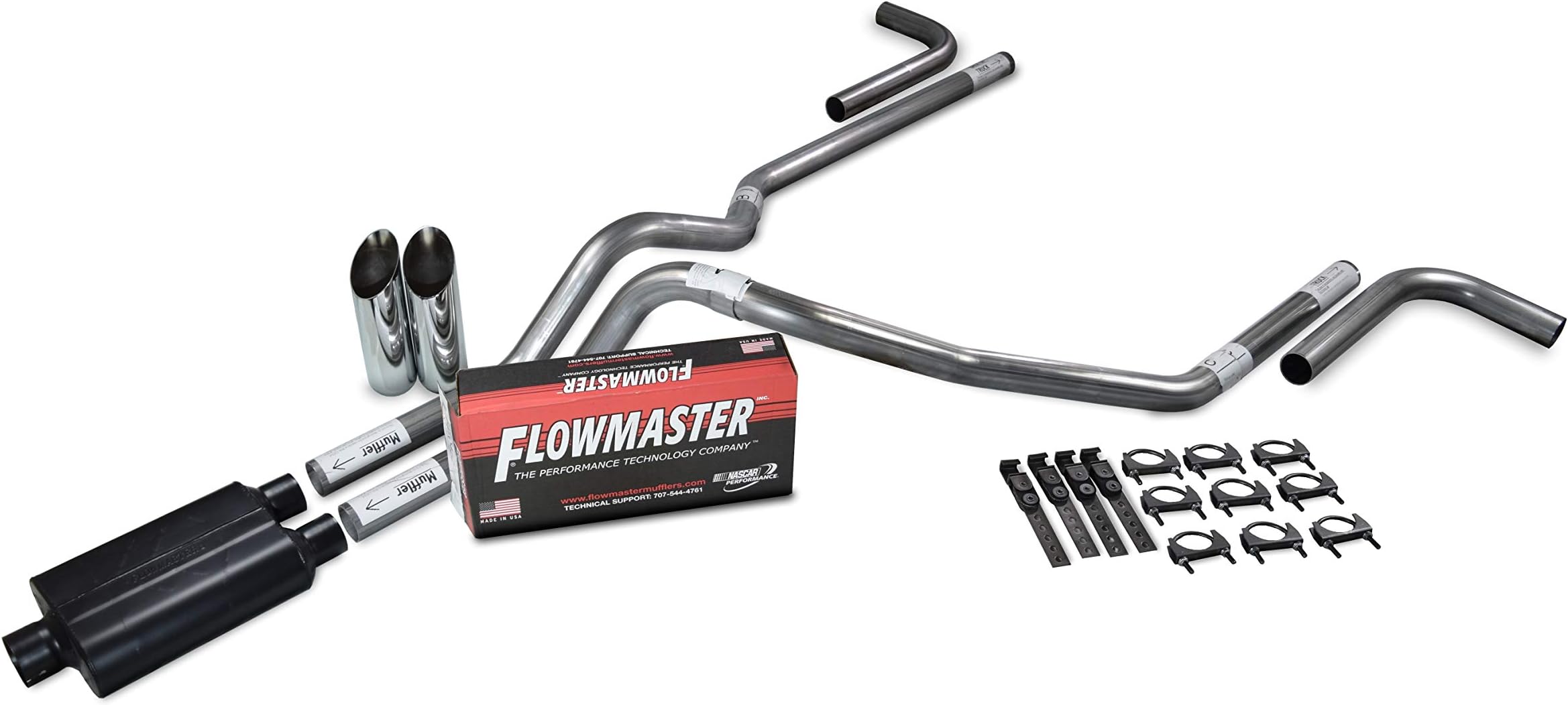Truck Exhaust Kits - Shop Line Dual Exhaust System 2.5 Stainless Steel Flowmaster 40 2.5" Chrome Slash Cut Weld on Tip Side Exit