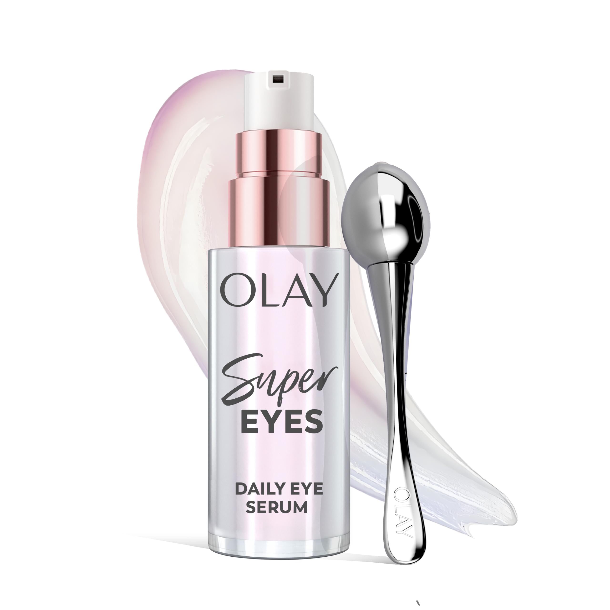 OLAY Super Eyes Daily Eye Serum for Dark Circles and Puffy Eyes 13.5 ml - with A Super Depuff Eye Roller - Vitamin C, Caffeine, Aloe Vera, Niacinamide & Collagen Peptide – Fragrance-Free