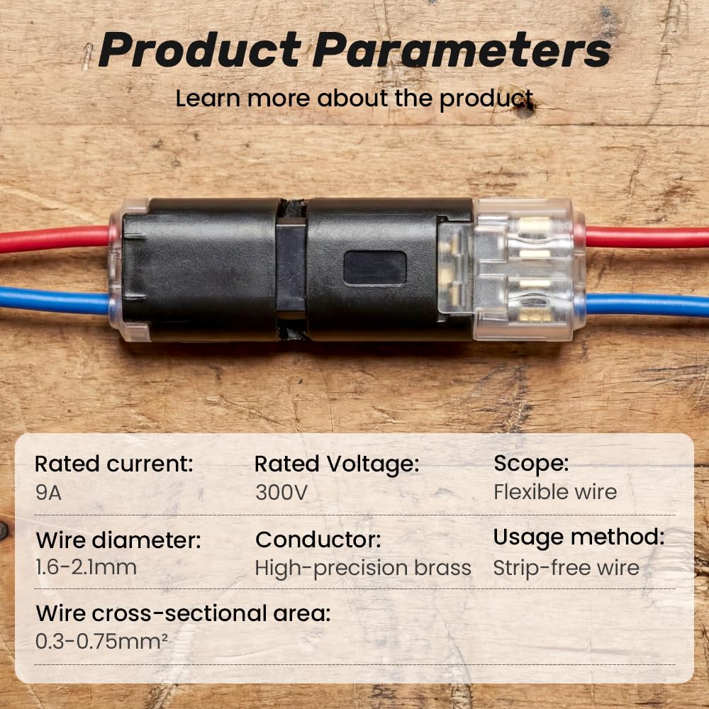 Double Wire Plug in Connector with Locking Buckle, Flame Retardant Locking Wire Quick Connectors, Suitable for Emergency Repairs, Home and Automotive Wiring, Easy to Use (50PCS) — view 8