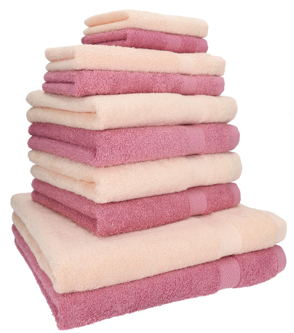 Betz Juego de 10 Toallas Classic 100% algodón 2 Toallas de baño 4 Toallas 2 Toallas de Mano 2 Toallas Cara de Color Rosa y Beige