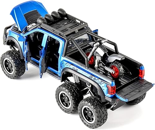 Monster Trucks para niños  Coche de juguete de metal fundido a escala 124 F150 con sonido y luz camioneta y remolque coches de juguete para niños de