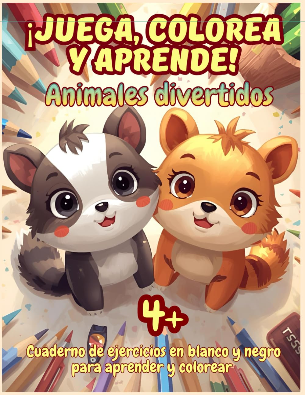 ¡Juega, colorea y aprende! Animales divertidos: Hoja de trabajo para aprender, trazar y colorear para niños 4+