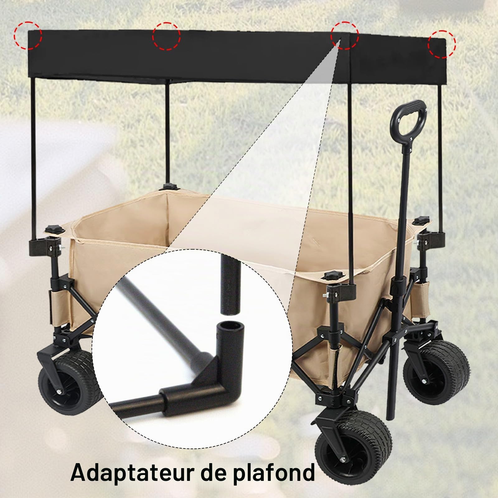 Toit De Charrette à Bras, Protection Contre La Pluie pour Charrette à Bras, pour Charrette à Bras Pliable à Quatre Côtés, Auvent Amovible, Anti-Poussière, Accessoires De Camping pour Charrette à Bras