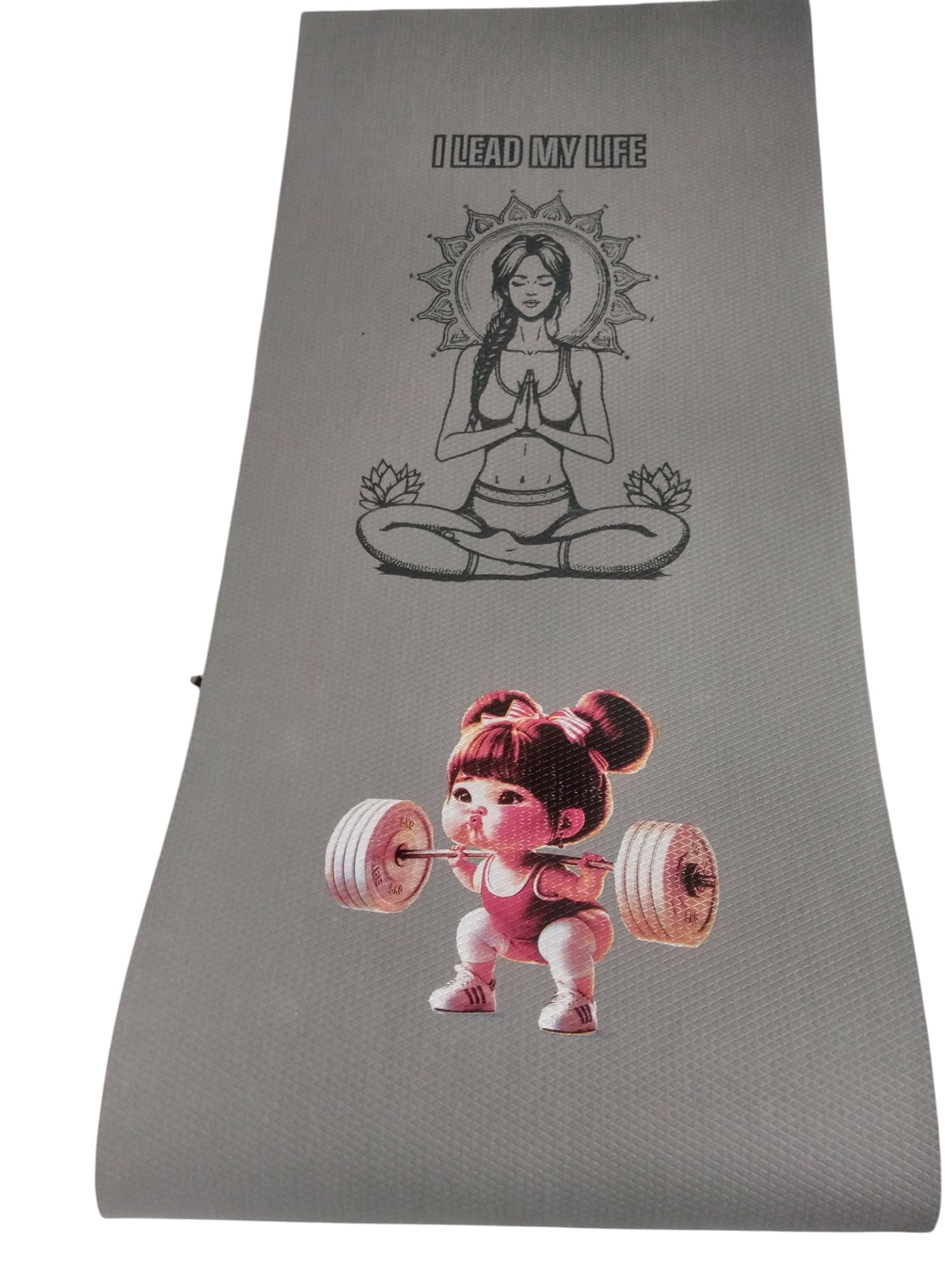 Yoga Mat, Grey, Cute Weightlifting Girl Print, Non-Slip Textured Surface, Gym and Fitness-image-36