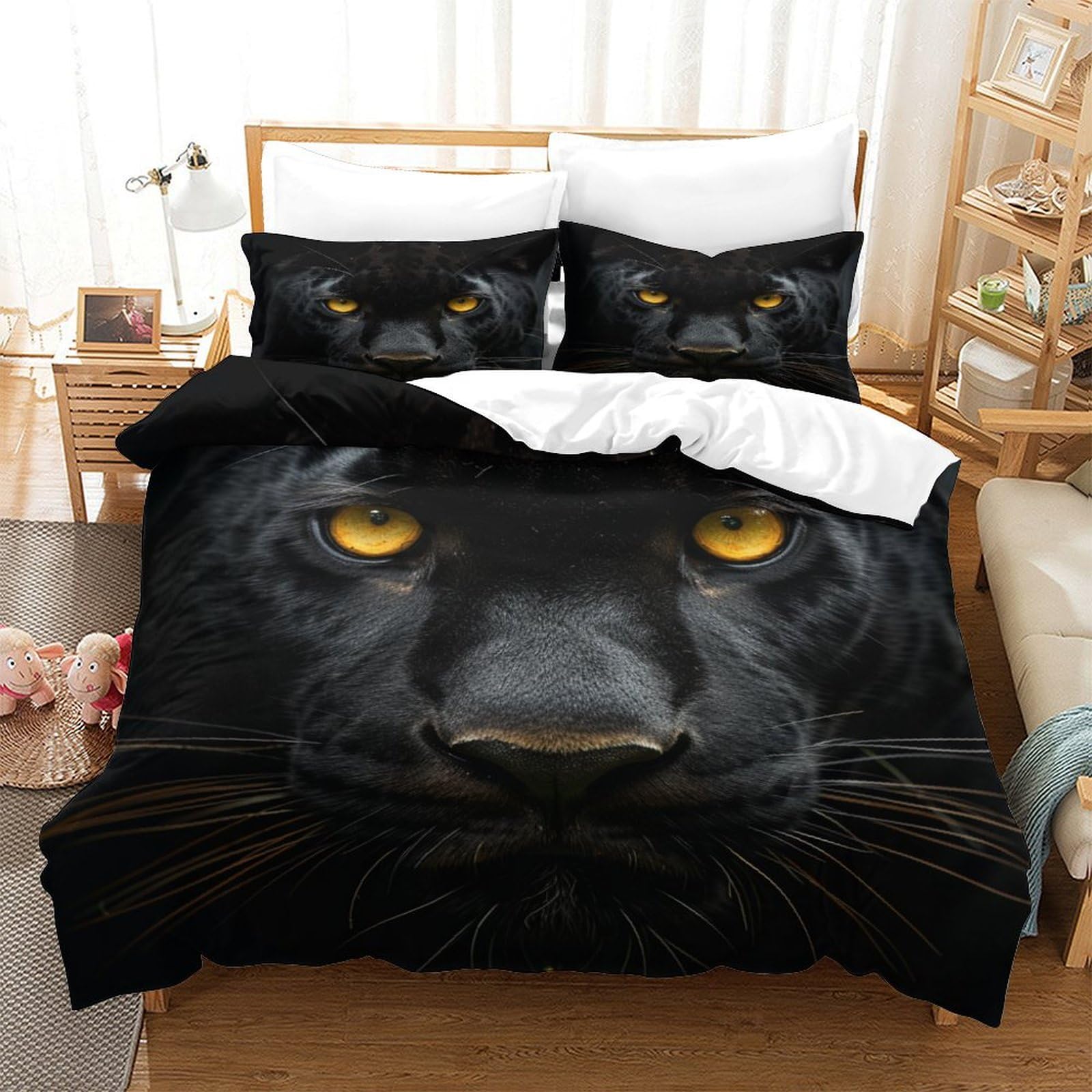 Housse de couette panthère noire lit simple 140x200 en microfibre