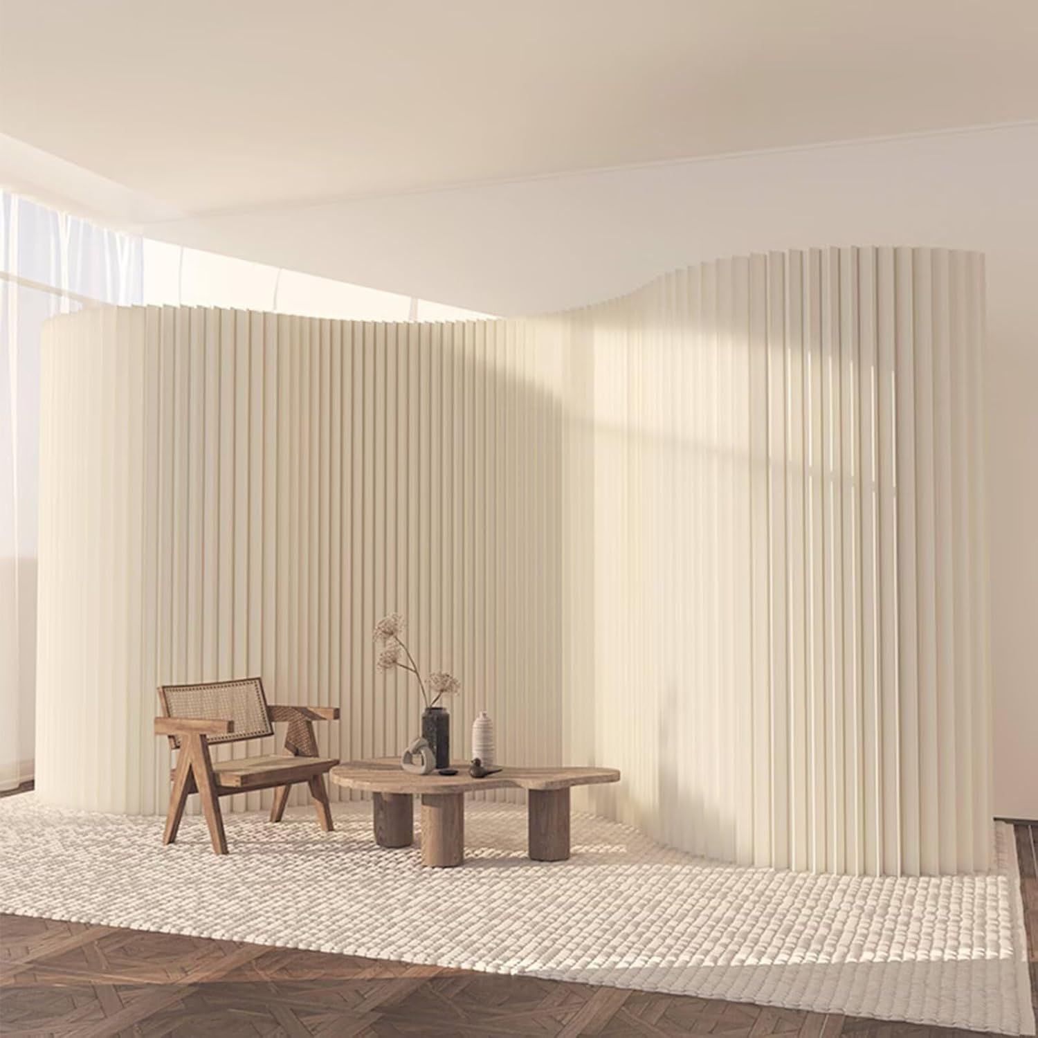 Separador de ambientes de papel, mampara divisoria de oficina portátil, pantalla divisoria de papel plegable para privacidad, separador de ambientes, mampara independiente para interiores White-3x2m