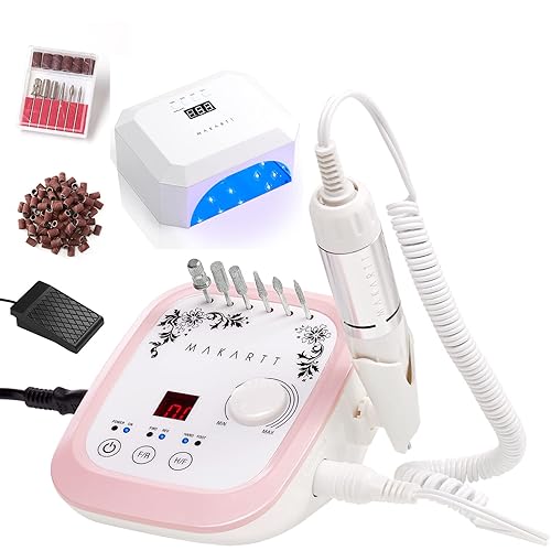 Makartt Taladro de uñas profesional de 35000 rpm, máquina de lima de uñas eléctrica Genesie con luz LED UV recargable, lámpara de uñas inalámbrica