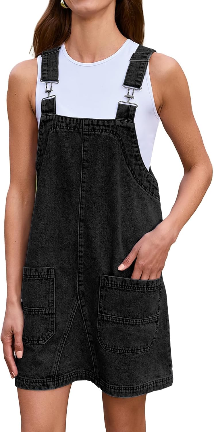 BerryGo Women's Denim Overall Dress Jean Sleeveless Mini Pinafore Adjustable Straps Overall Dress With Pocket
