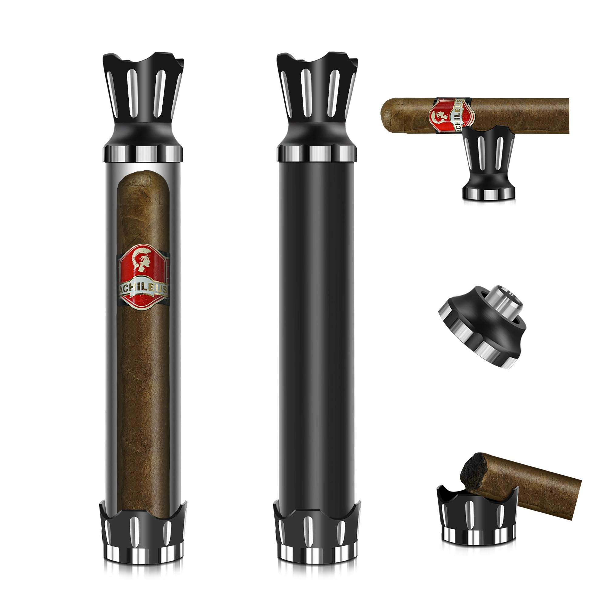 Crown Cigar Tube, Aluminum-Alloy Cigars Travel Case with Cigar Holder, Punch, Ashtray, Smell Proof, Portable Cigar Holder Case for Men Gift-image-43