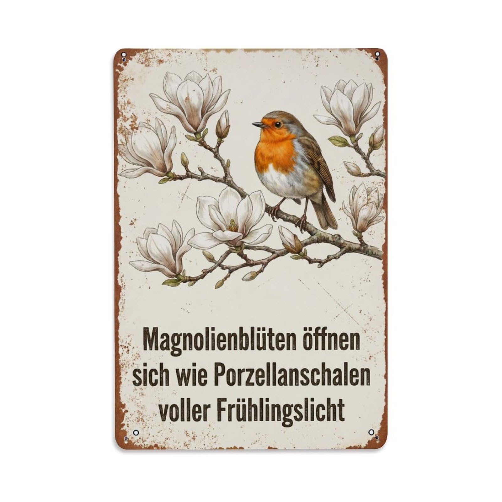Yrnq Vintage Style-20 Robin Bird Garden Quote Magnolia Blossom Vintage Metal Tin Sign Plaque Wall Decor For Cafe, Club, Garden Round Metal Poster 8X8inch