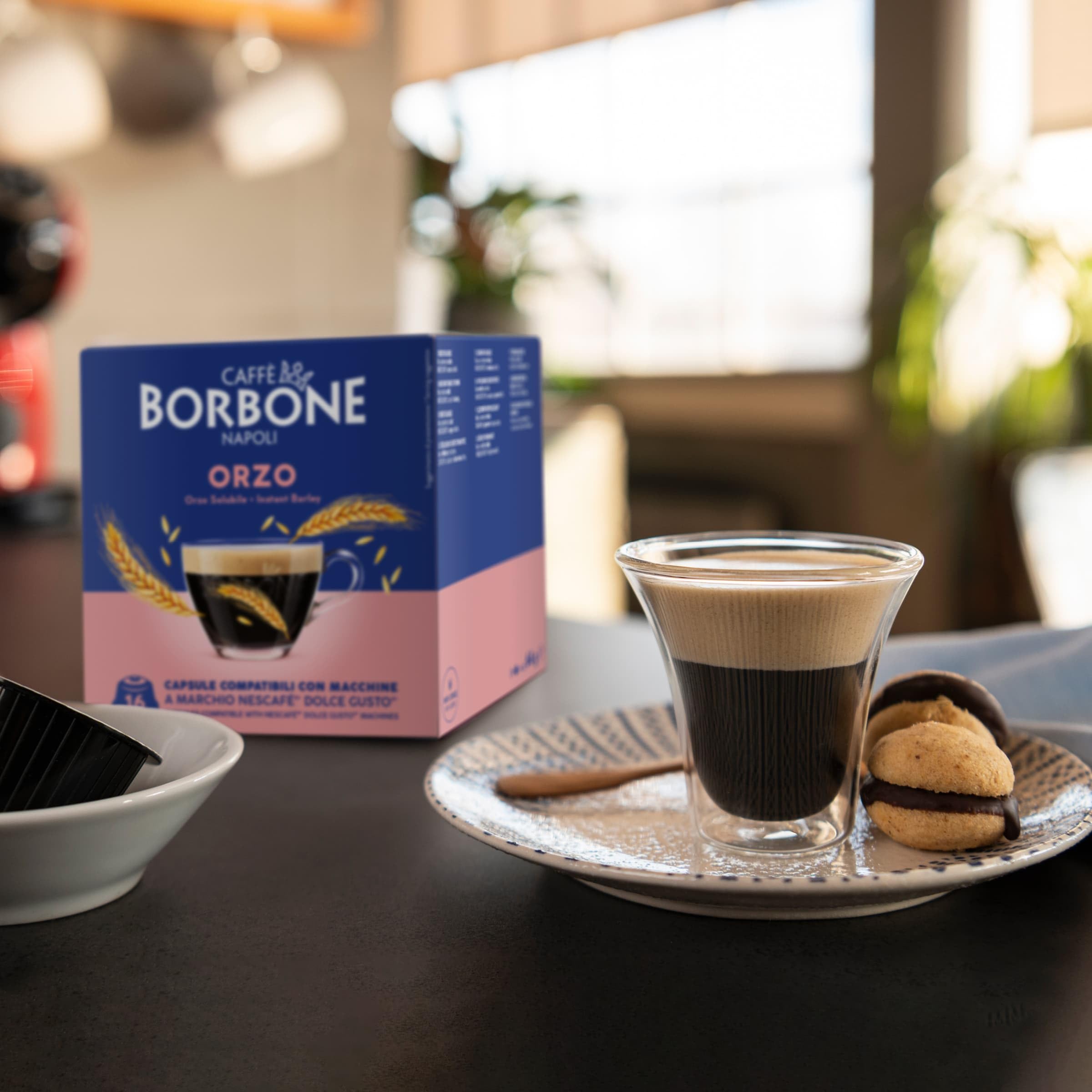 CAFFÈ BORBONE 154 cápsulas compatibles con las máquinas de la marca Nescafé® Dolce Gusto® - Kit surtido: 90 cápsulas de mezcla azul para espresso + 64 de avena soluble (4 paquetes de 16)