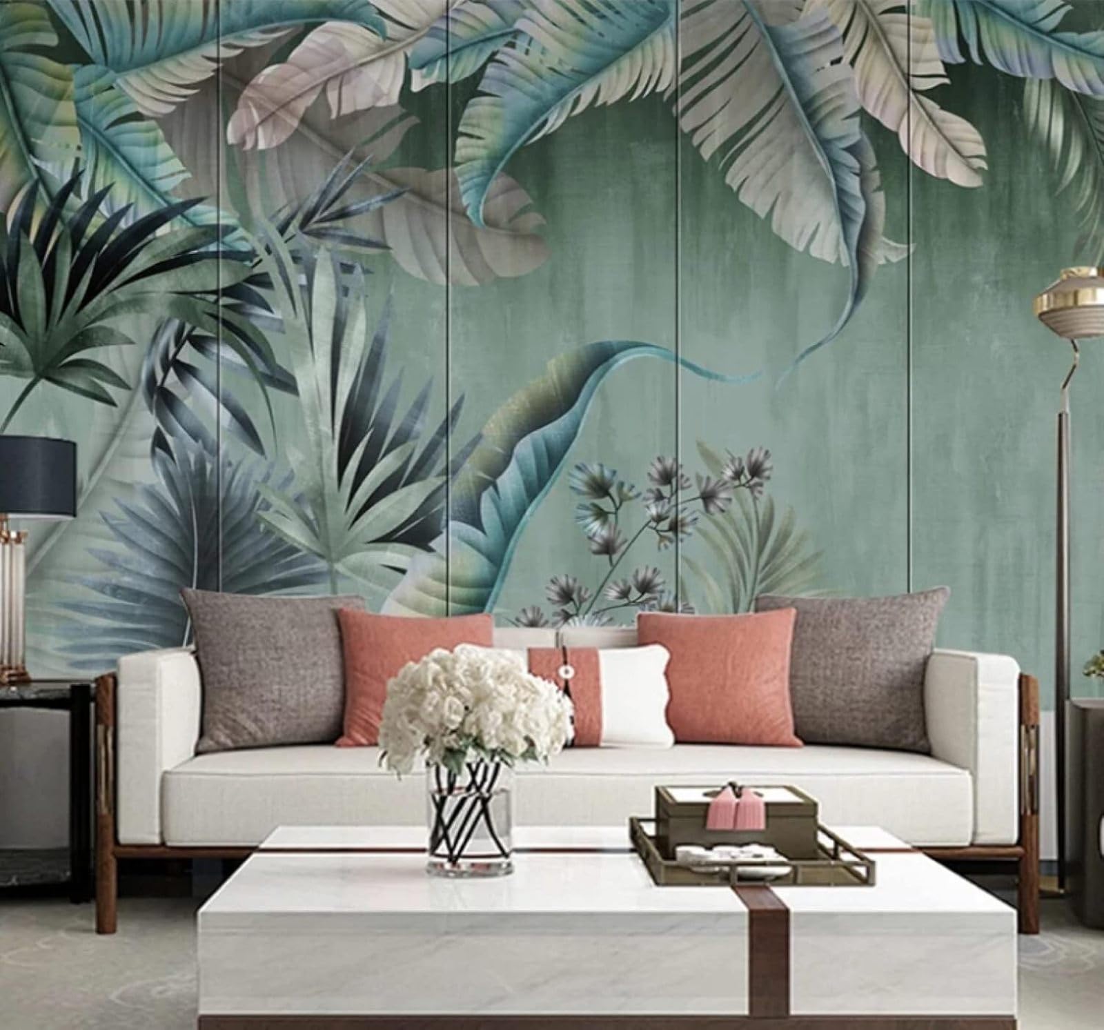 XLMING Fresh Retro Three Dimensional Plants Green Leaves 3D Wallpaper Luxury Silk Study Dining Feature Sofa Grey Bedroom Living Room Tv Decorative Wall-300cm×210cm