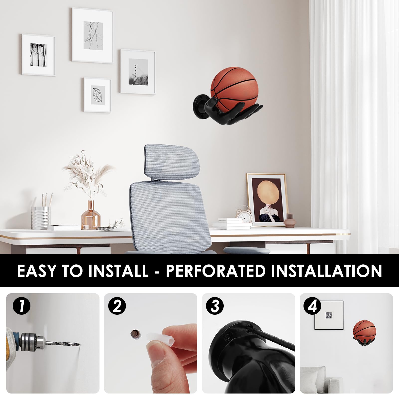 Supporto Da Parete A Forma Di Mano Per Palloni - Design Meccanico Punk, In Resina, Regge Fino A 2,3 Kg, Per Basket E Calcio