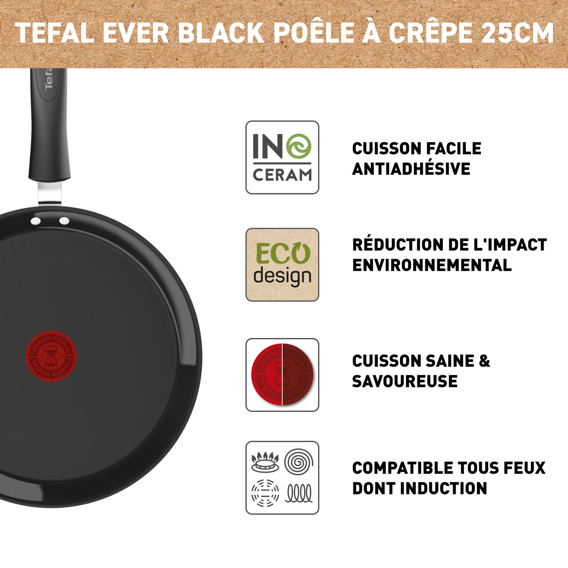 Tefal Poêle à crêpe 25cm Ever Black Tous feux + induction - C4383823