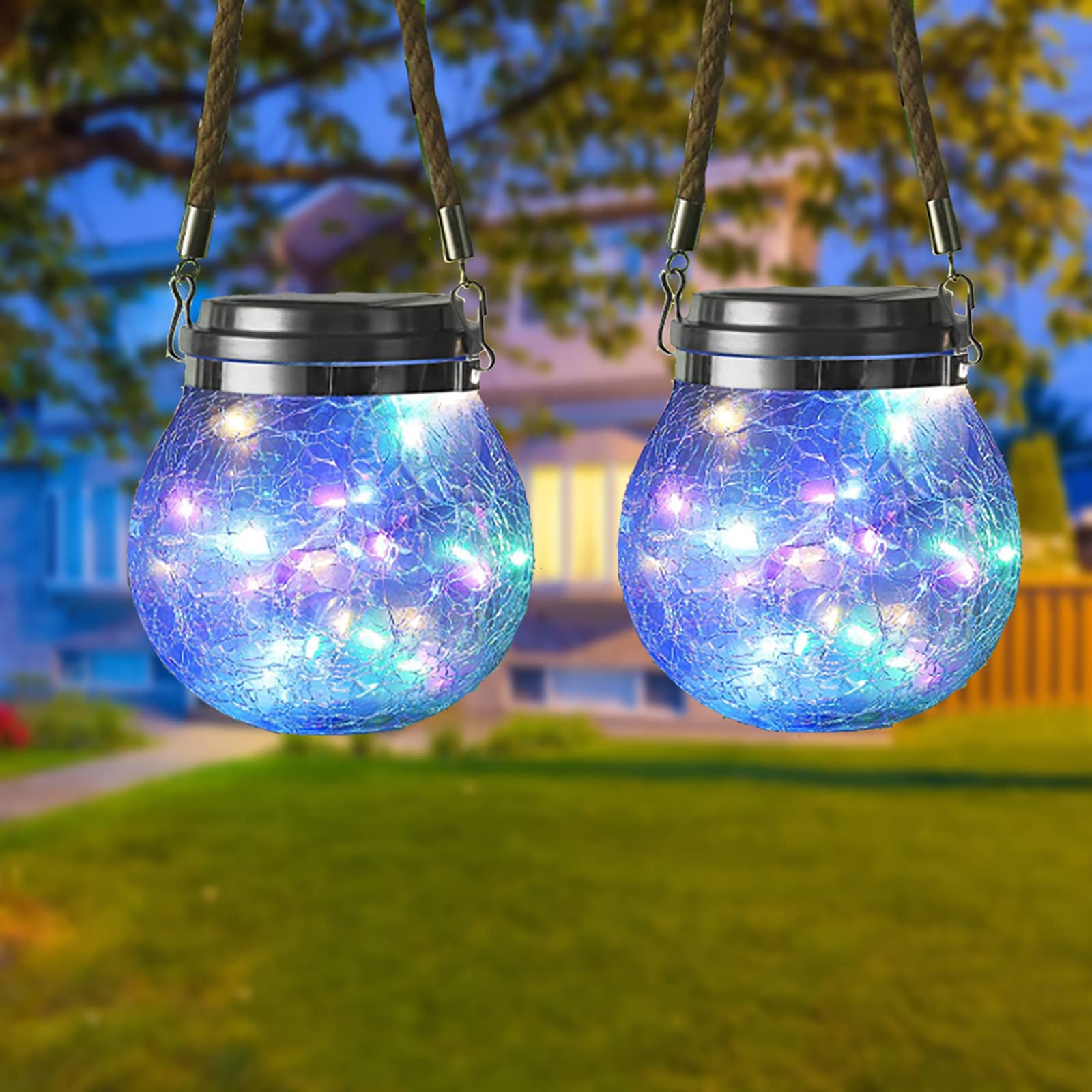 XRR Solar Lanterns Outdoor 2PACK 30 LED Solar Garden Lights Hanging Lantern Waterproof Solar Decorative Lights for Path Patio Lawn Yard Garden Decor (Multicolor)