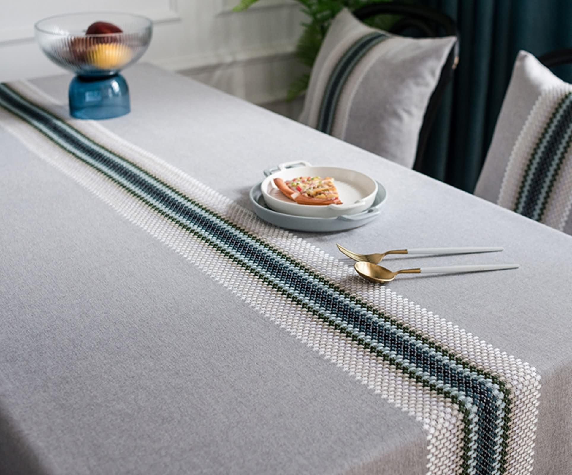 Mantel Rectangular Azul Antimanchas y Lavable Jardín, Empalme de Rayas, de Poliéster y Lino Elegante, 120 x 180 cm, Mantel para Mesa de Centro