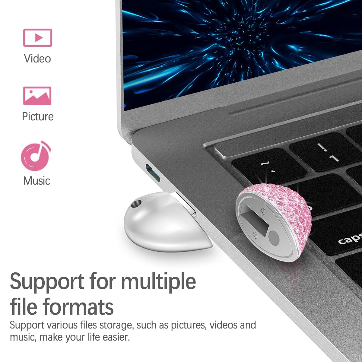 KEXIN Chiavetta USB 64 GB Pendrive USB 2.0 Metallo Premium Cuore USB Flash Drive Pennetta Memoria Flash Thumb Drive Pen Drive Disk Archiviazione Dati per PC Tablet TV Auto Regalo Rosa
