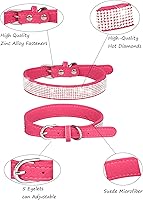 Vista 3 de Collar de perro para perros pequeños, collares ajustables de cuero de gamuza para perro, collar de perro rojo rosa, collar de gato con diamantes