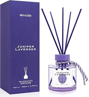 Juniper Lavender Reed Diffuser, 6.77OZ/200ML Large Capacity Natural Non-Toxic Oil, Long-Lasting Fragrance Reed Diffusers Set for Home and Bathroom, Aroma with 5 Reed Diffuser Sticks Gifts
